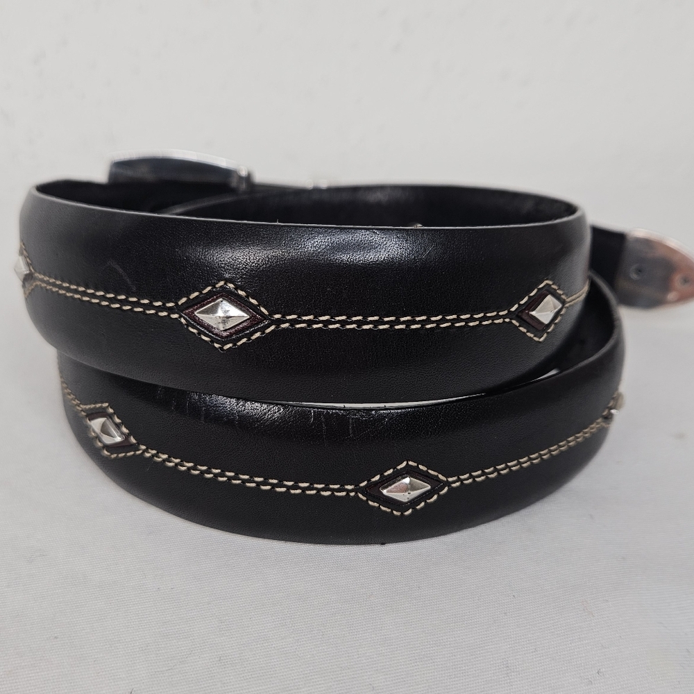 Brighton Black Leather Western Belt Silver Stud Buckle Size 34 USA Made - Picture 3 of 12